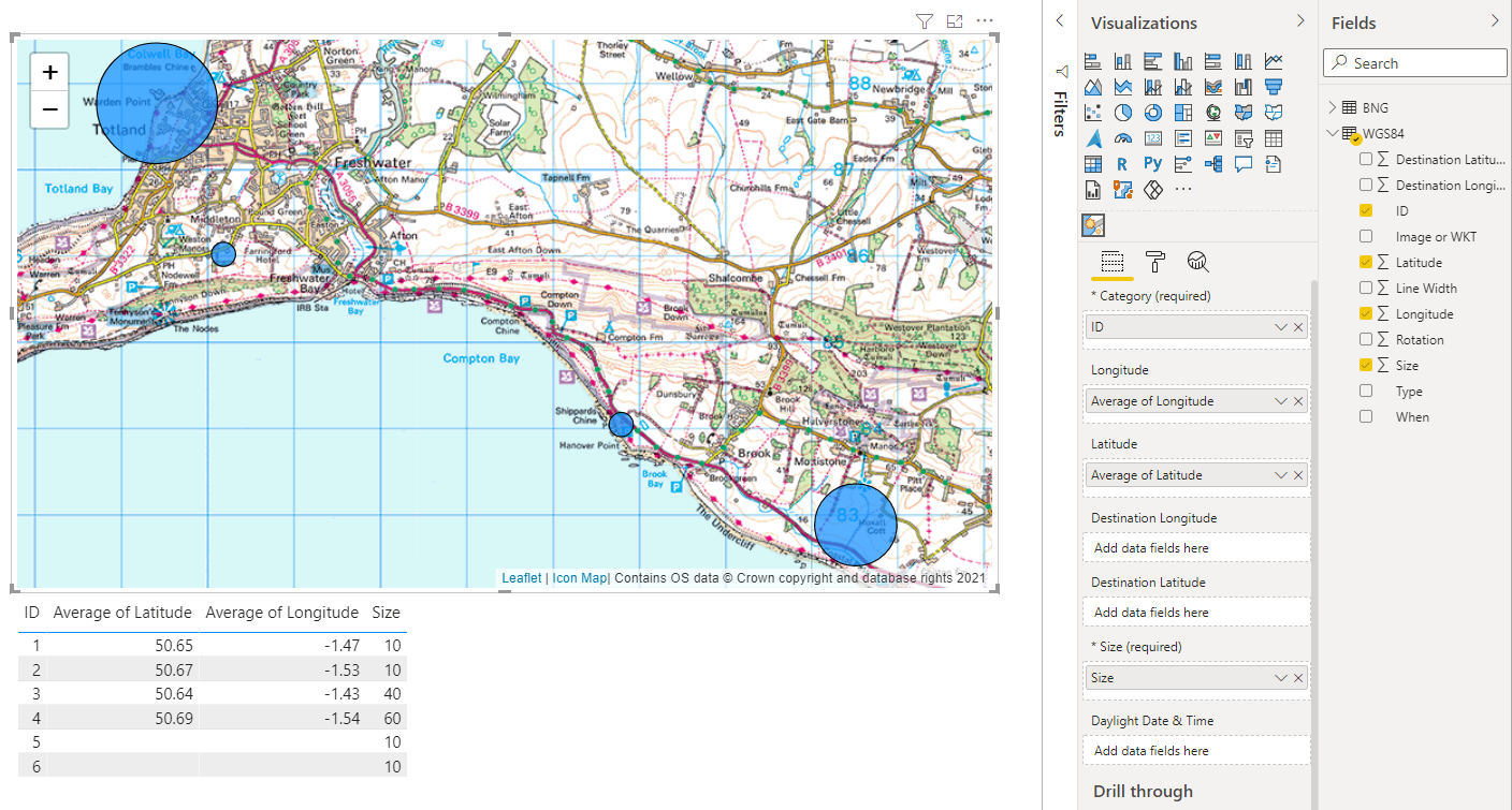 Configured Icon Map showing circle data