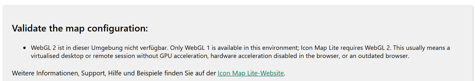 Die Meldung, die das Visual zeigt, wenn WebGL 2 nicht verfügbar ist