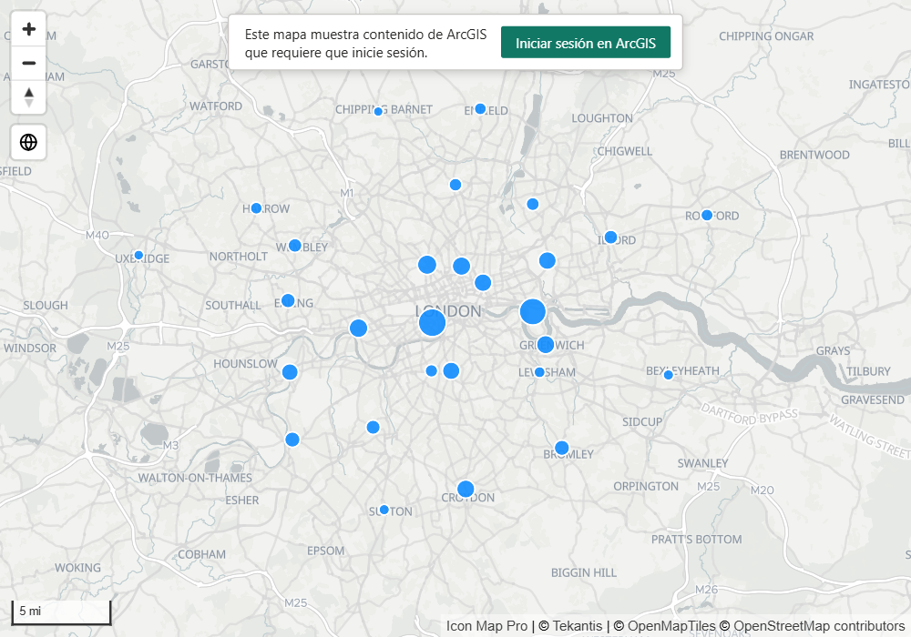 Un mapa que muestra el aviso que pide al lector que inicie sesión en ArcGIS, con el botón Iniciar sesión en ArcGIS