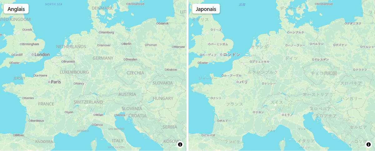 La même vue dans le style Light avec les noms de lieux en anglais et en japonais