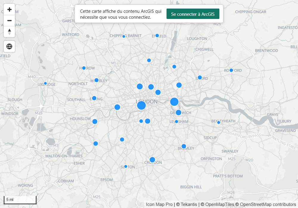 Une carte affichant l'invite qui demande au lecteur de se connecter à ArcGIS, avec le bouton Se connecter à ArcGIS