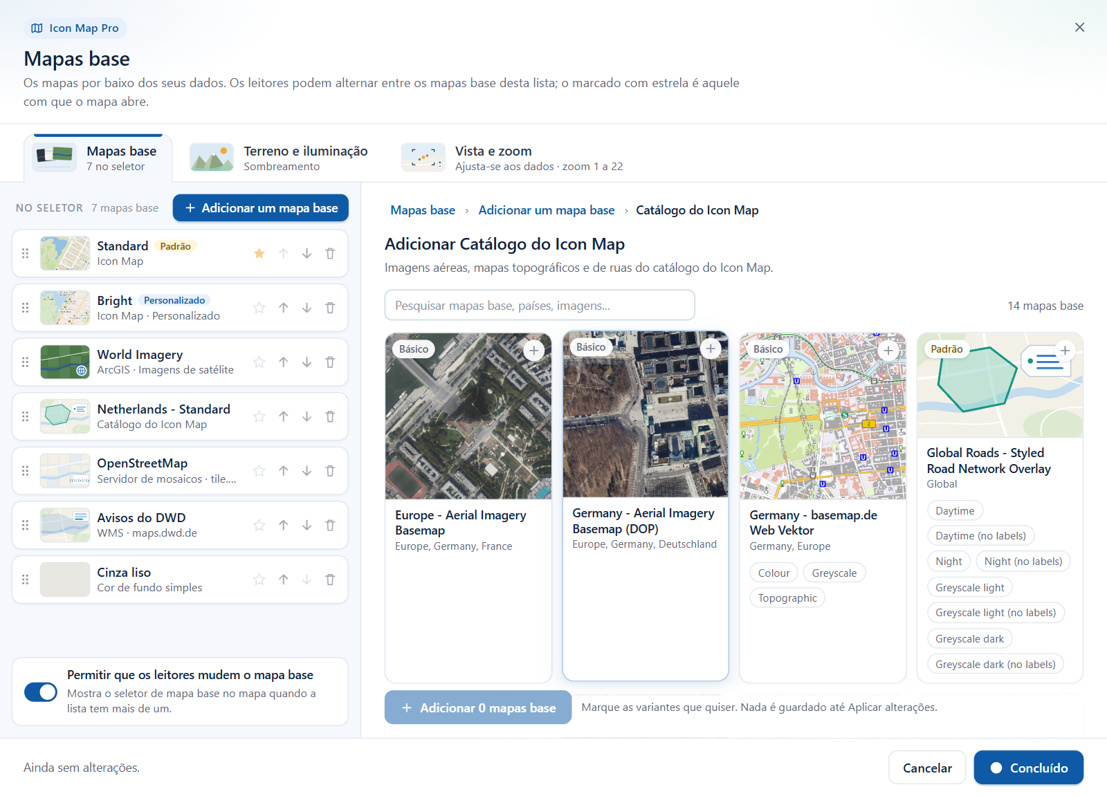 A galeria do Catálogo do Icon Map com uma caixa de pesquisa, selos de nível e etiquetas de variantes