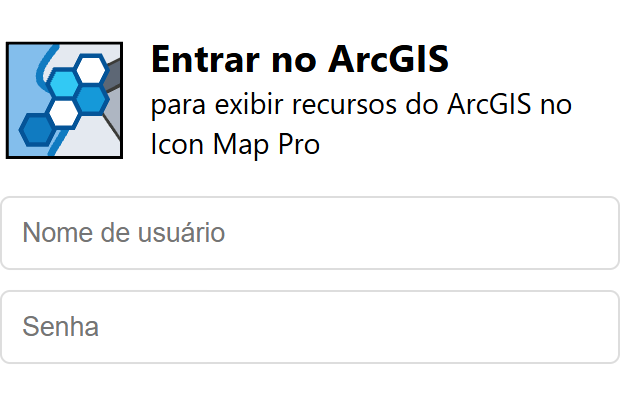 A janela Entrar no ArcGIS com as caixas Nome de usuário e Senha