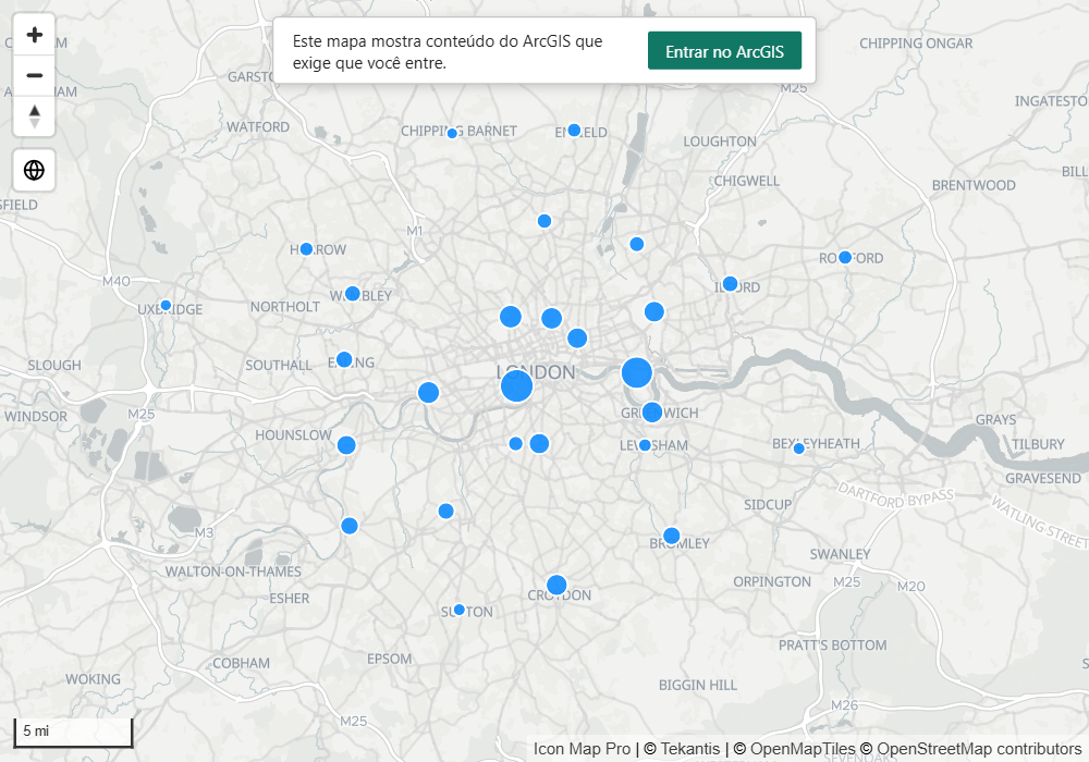 Um mapa mostrando o aviso que pede ao leitor que inicie sessão no ArcGIS, com o botão Entrar no ArcGIS