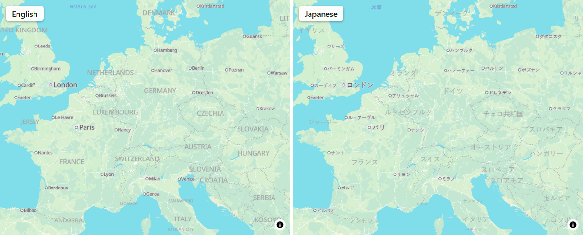 The same view in the Light style with place names in English and in Japanese