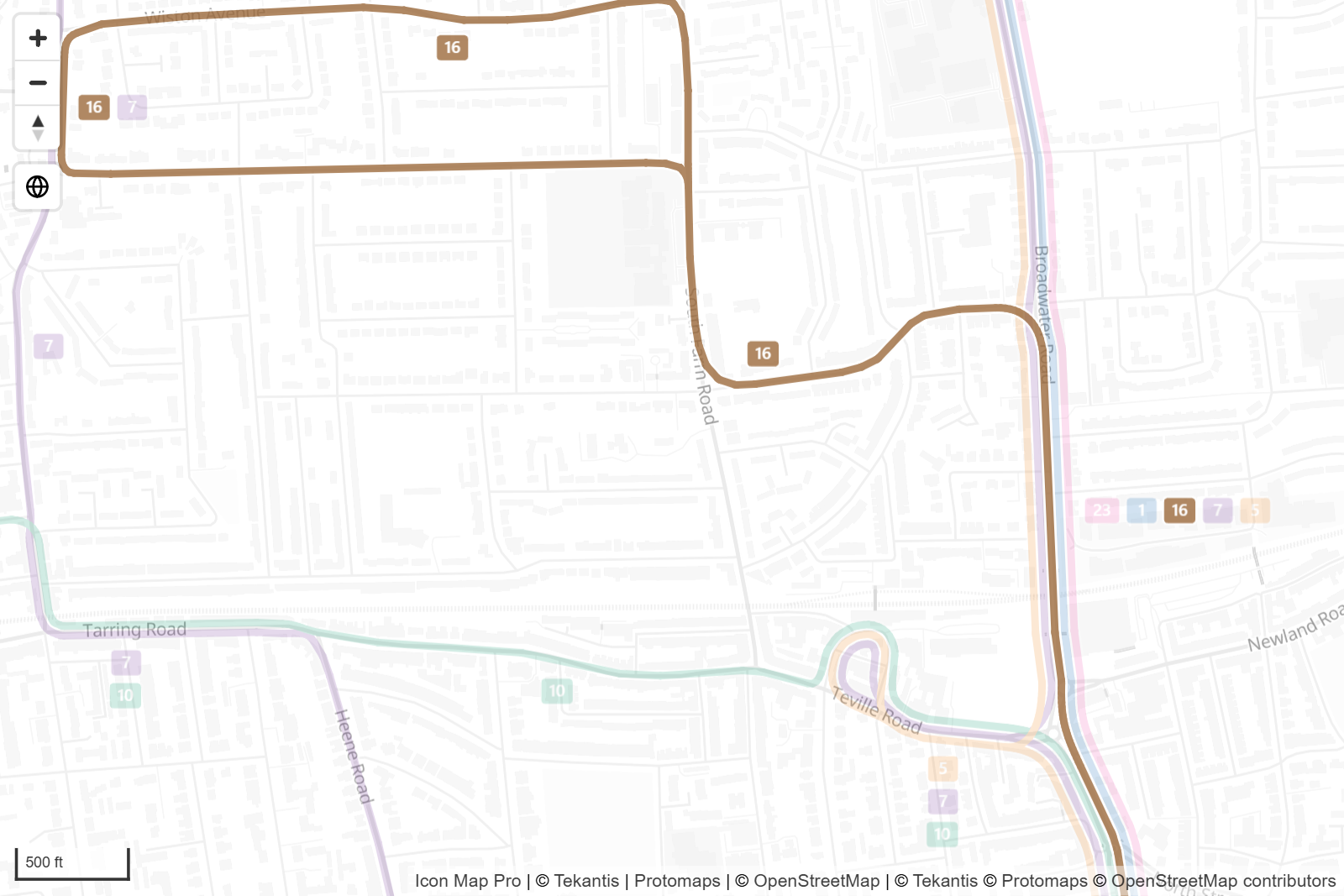 One route selected: it is drawn at full strength while the other routes are dimmed