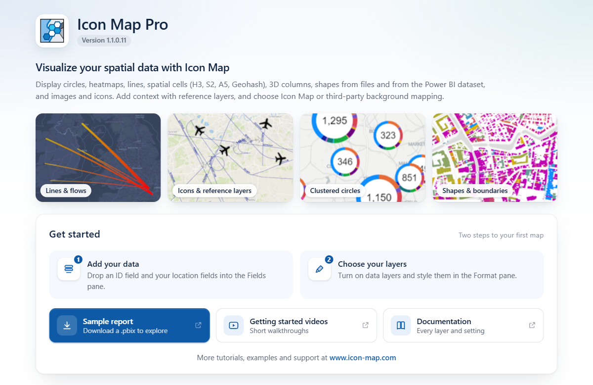 The Icon Map Pro start page in an empty visual
