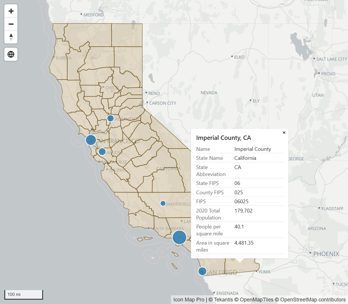 An ArcGIS feature on the map with a pop-up open beside it, showing a title and a list of fields