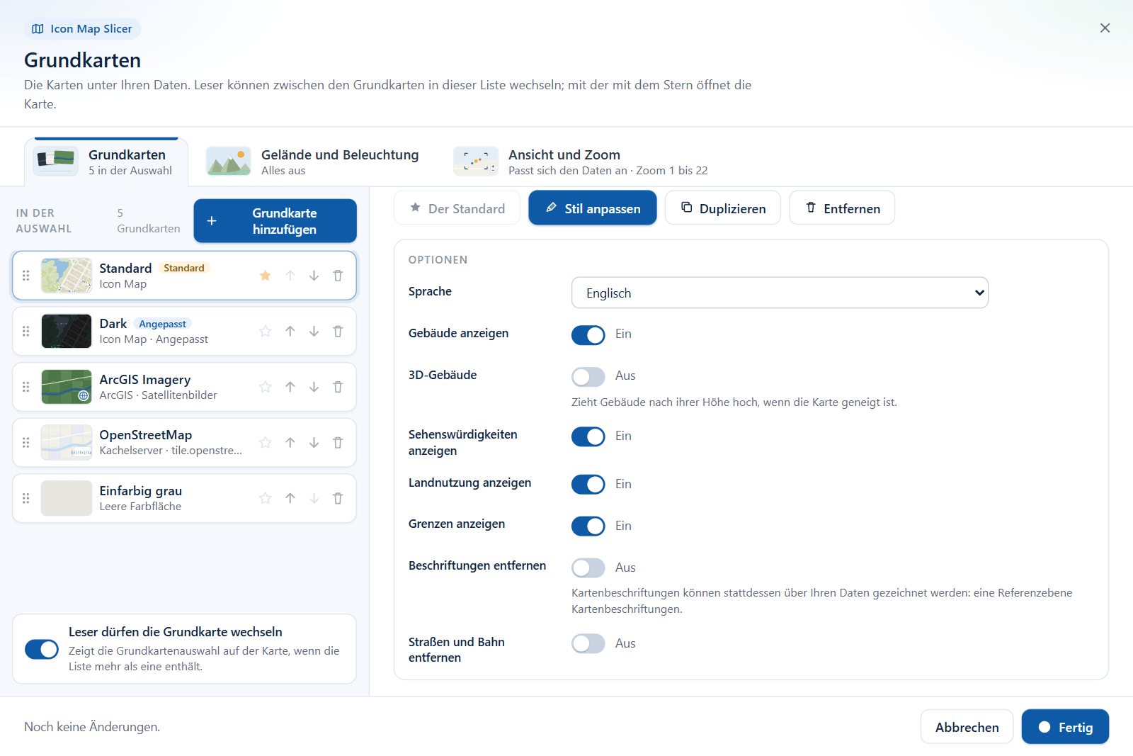 Der Abschnitt Optionen einer Icon Map-Grundkarte im Grundkarten-Dialog