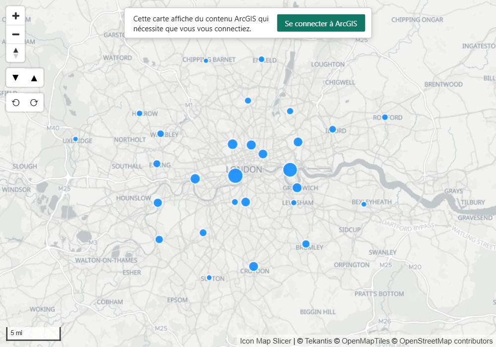 Une carte affichant l'invite qui demande au lecteur de se connecter à ArcGIS, avec le bouton Se connecter à ArcGIS