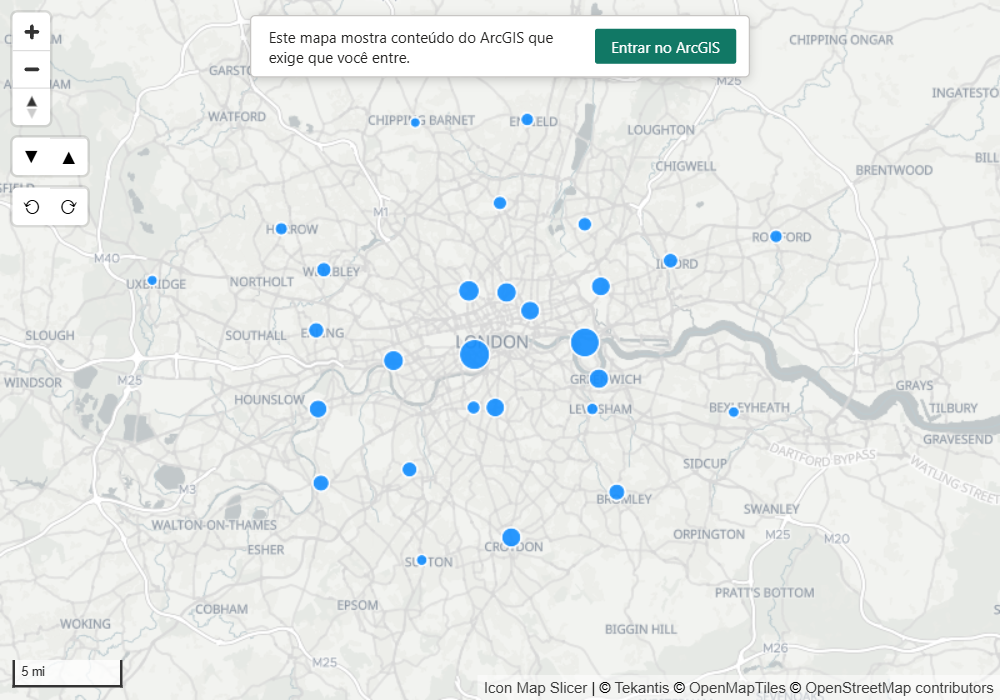 Um mapa mostrando o aviso que pede ao leitor que entre no ArcGIS, com o botão Entrar no ArcGIS