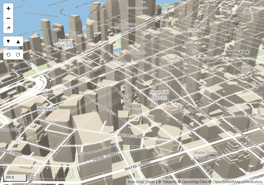 A tilted city view in the Standard style with 3D buildings