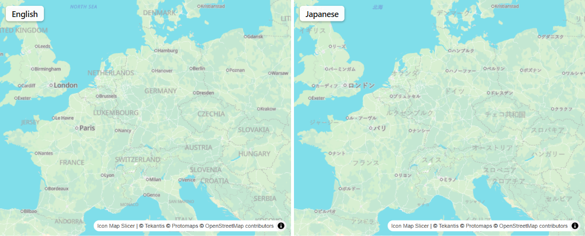 The same view in the Light style with place names in English and in Japanese