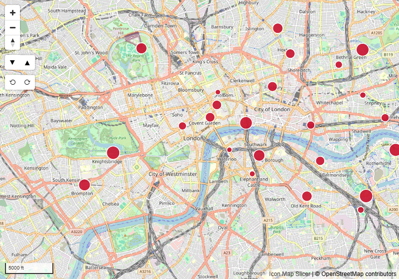 A map using an OpenStreetMap tile server as the basemap