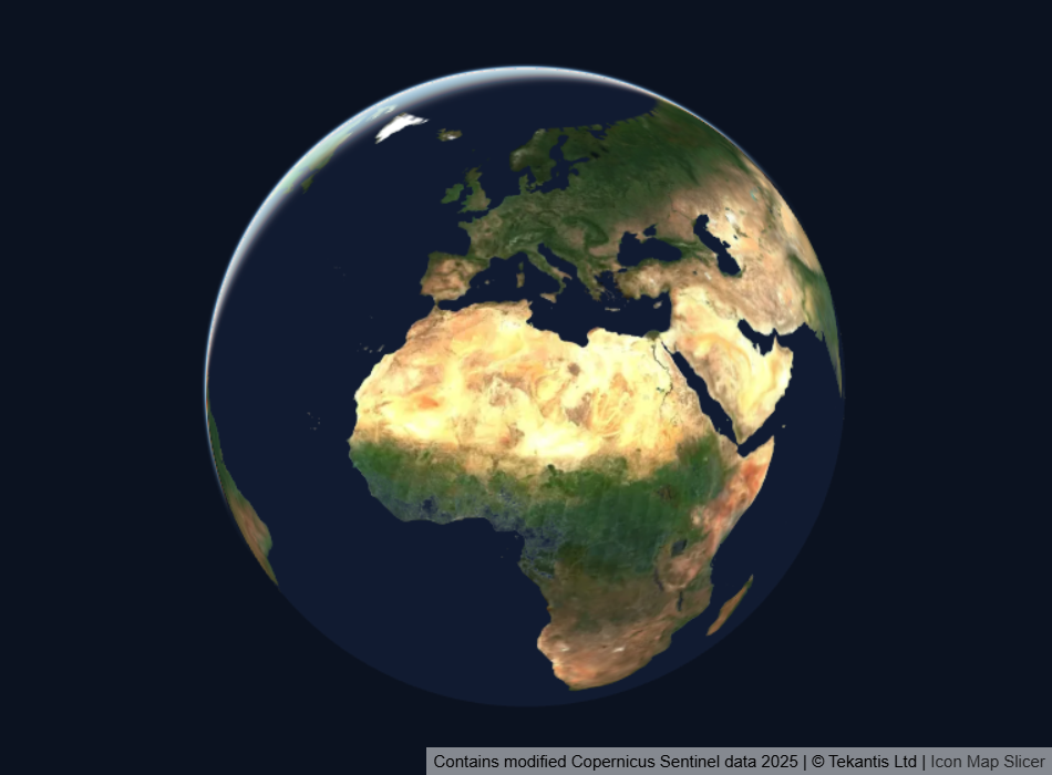 The globe with a soft blue atmosphere around it against a dark background