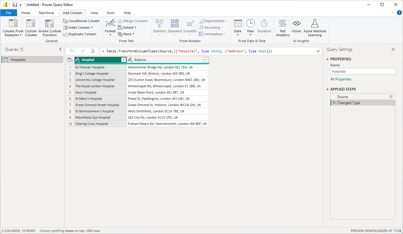 Geocoding with PowerQuery