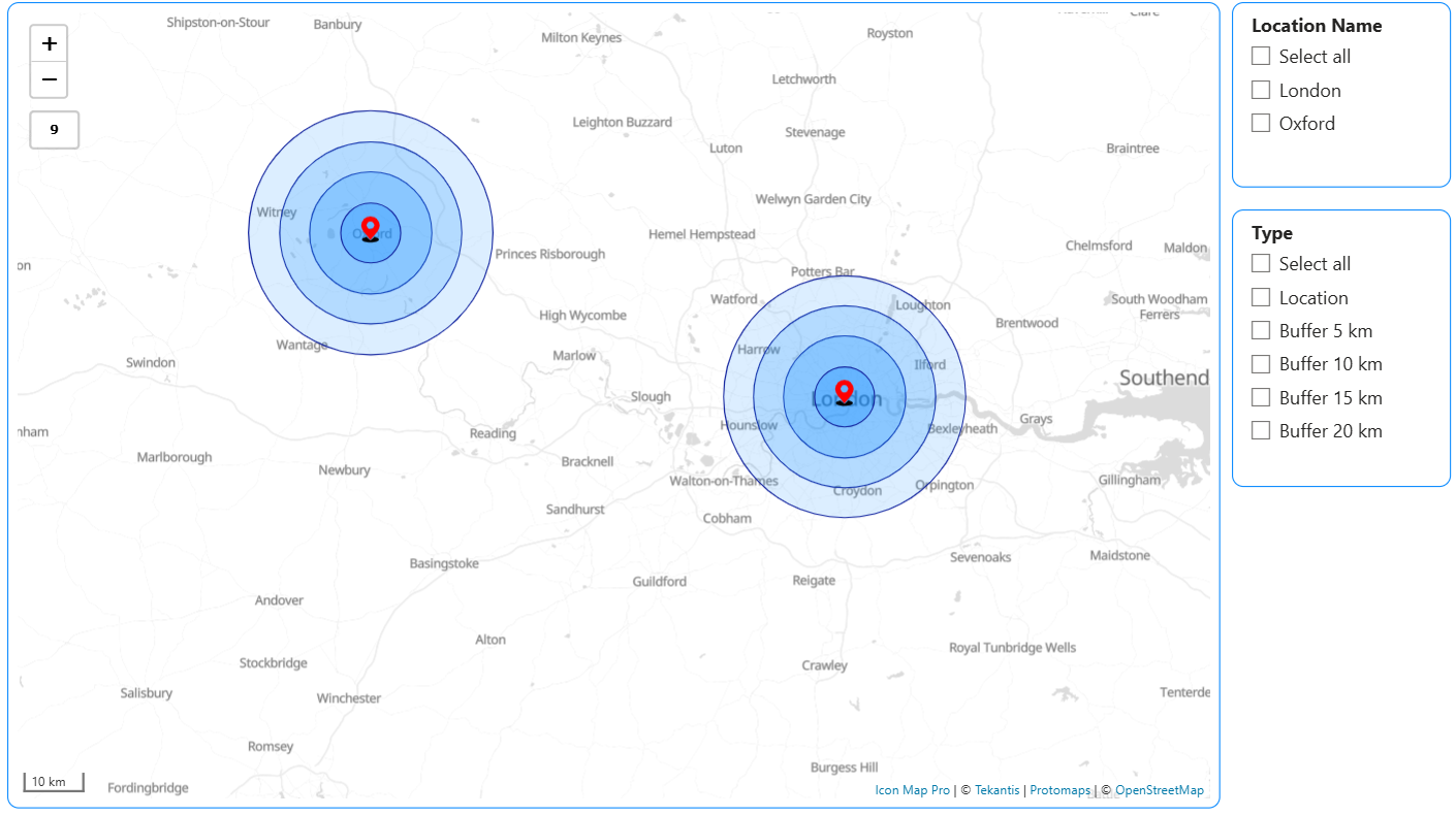 Circular buffer zones around points in Icon Map: why you’d use them and how to implement them