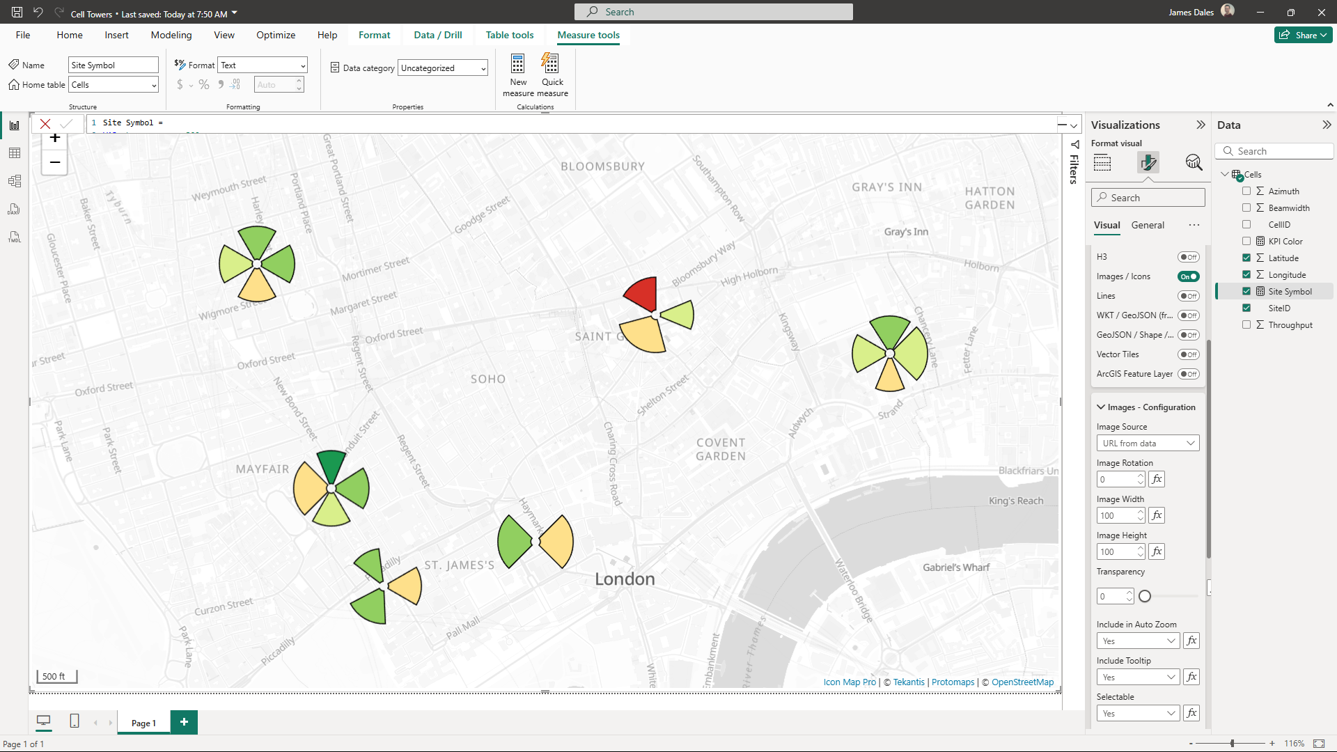 Telecoms - Display Cell Tower KPIs in Icon Map Pro